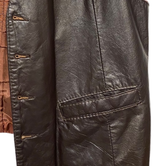 VTG Leather Vest Brown button up pockets Leather Attic Sz S EU 40 lined Unisex - Picture 7 of 8
